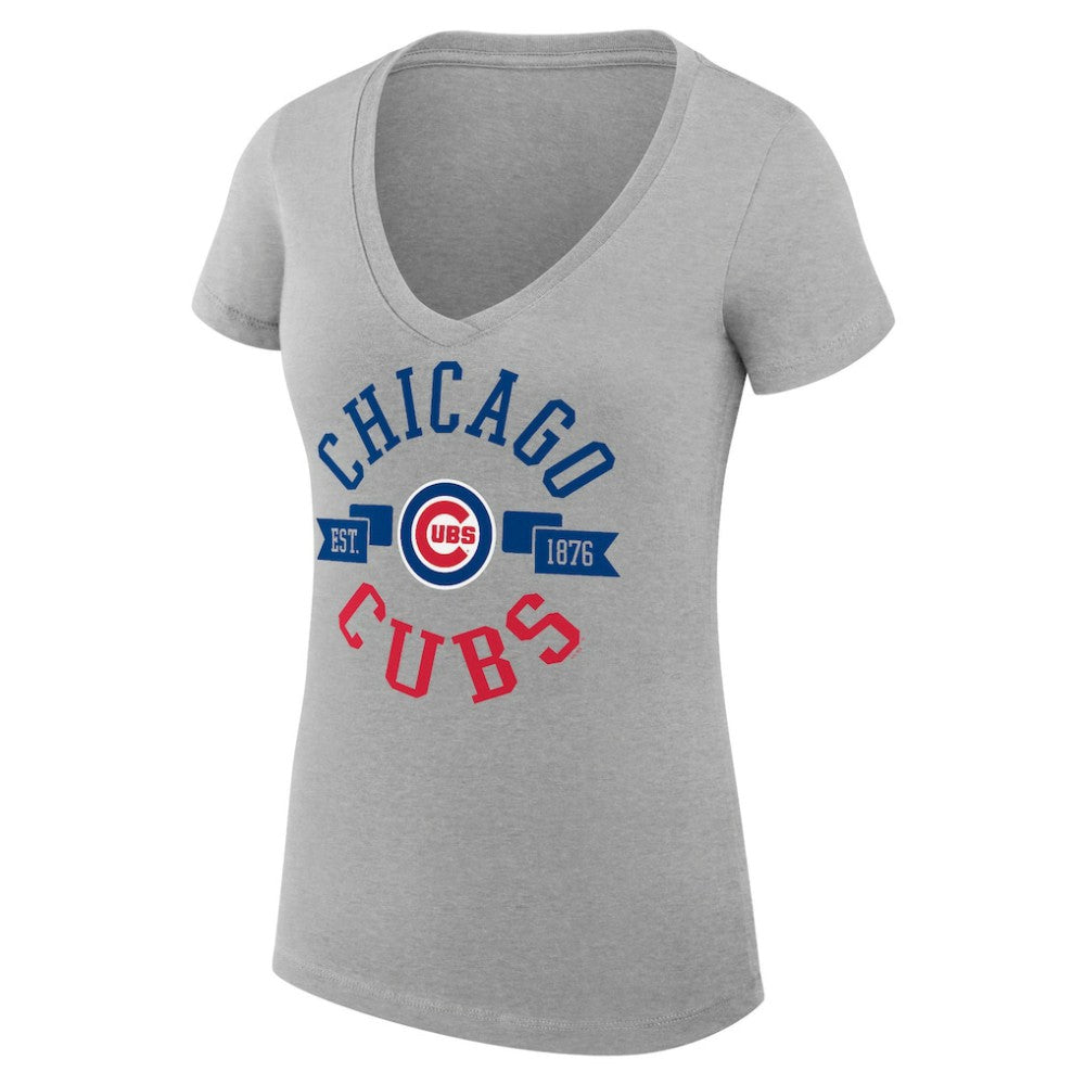 Heather Gray Chicago Cubs G-III 4Her by Carl Banks Women's Super-Slim Fit Lightweight City Graphic V-Neck T-Shirt