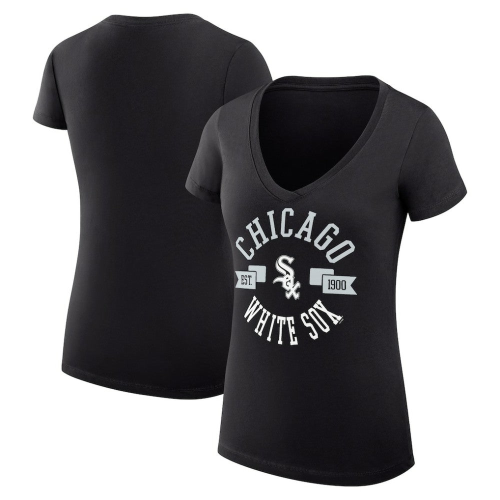 Black Chicago White Sox G-III 4Her by Carl Banks Women's Super-Slim Fit Lightweight City Graphic V-Neck T-Shirt