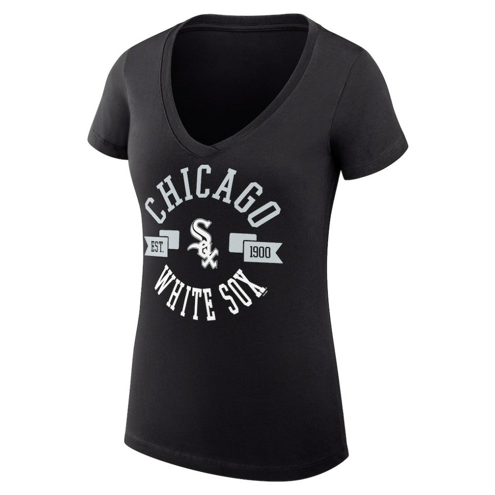 Black Chicago White Sox G-III 4Her by Carl Banks Women's Super-Slim Fit Lightweight City Graphic V-Neck T-Shirt