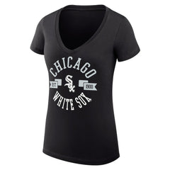 Black Chicago White Sox G-III 4Her by Carl Banks Women's Super-Slim Fit Lightweight City Graphic V-Neck T-Shirt