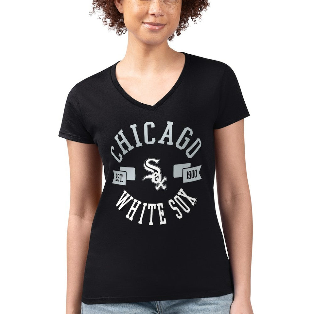 Black Chicago White Sox G-III 4Her by Carl Banks Women's Super-Slim Fit Lightweight City Graphic V-Neck T-Shirt