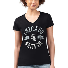 Black Chicago White Sox G-III 4Her by Carl Banks Women's Super-Slim Fit Lightweight City Graphic V-Neck T-Shirt