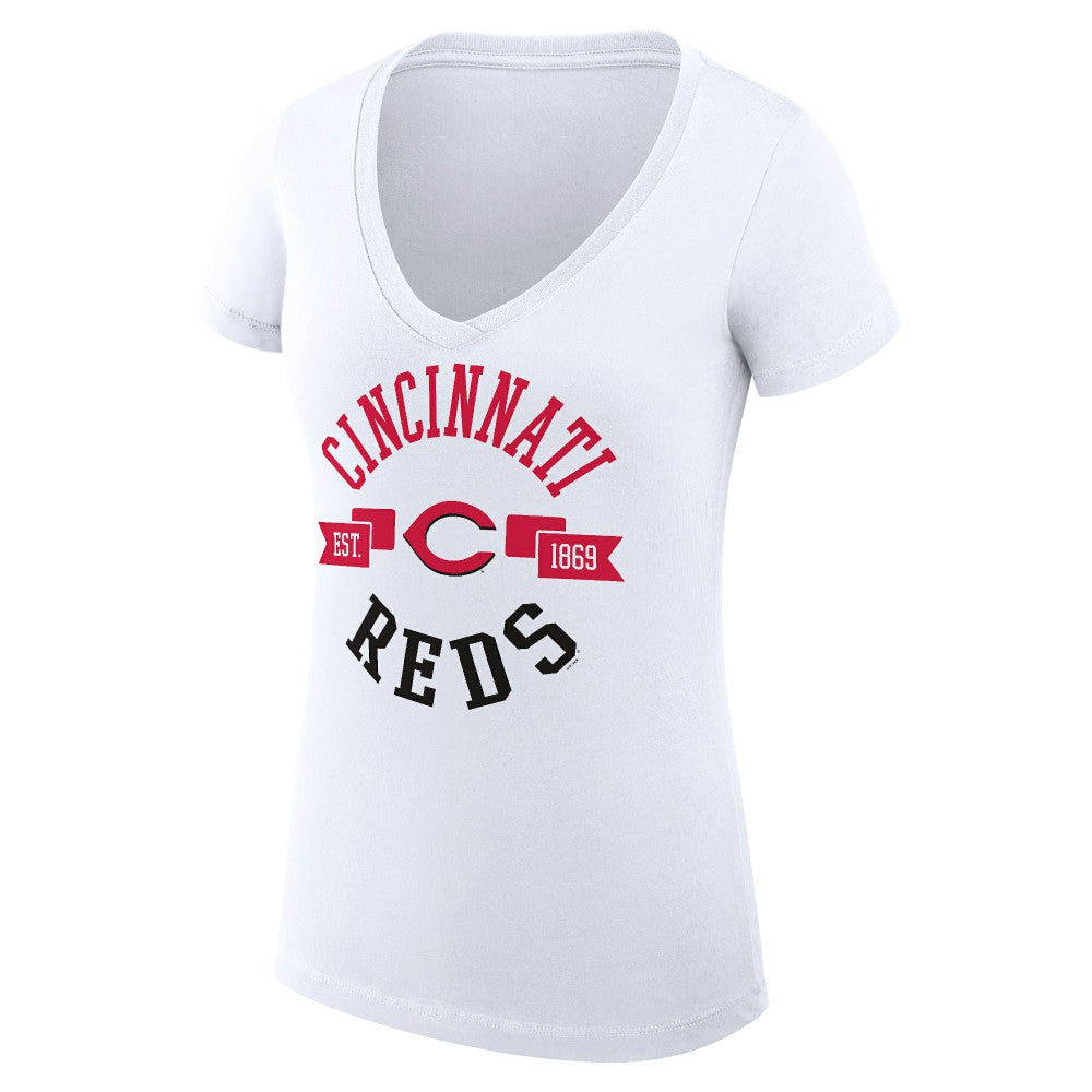 White Cincinnati Reds G-III 4Her by Carl Banks Women's Super-Slim Fit Lightweight City Graphic V-Neck T-Shirt
