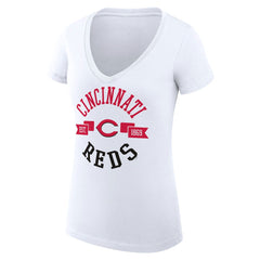 White Cincinnati Reds G-III 4Her by Carl Banks Women's Super-Slim Fit Lightweight City Graphic V-Neck T-Shirt