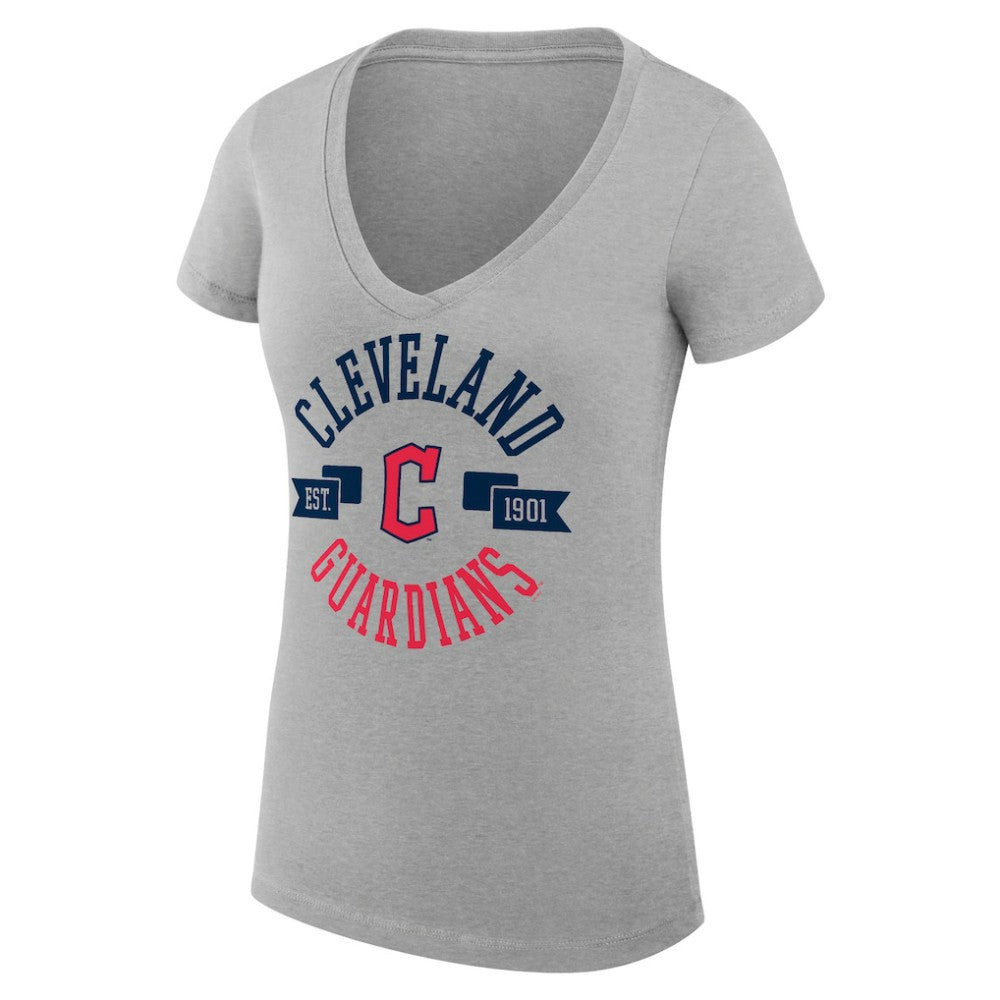 Heather Gray Cleveland Guardians G-III 4Her by Carl Banks Women's Super-Slim Fit Lightweight City Graphic V-Neck T-Shirt