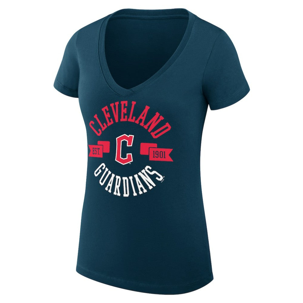 Navy Cleveland Guardians G-III 4Her by Carl Banks Women's Super-Slim Fit Lightweight City Graphic V-Neck T-Shirt