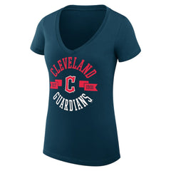 Navy Cleveland Guardians G-III 4Her by Carl Banks Women's Super-Slim Fit Lightweight City Graphic V-Neck T-Shirt