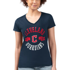 Navy Cleveland Guardians G-III 4Her by Carl Banks Women's Super-Slim Fit Lightweight City Graphic V-Neck T-Shirt