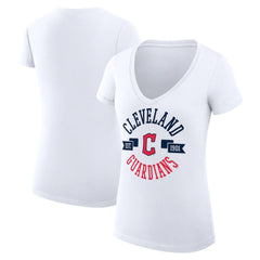 White Cleveland Guardians G-III 4Her by Carl Banks Women's Super-Slim Fit Lightweight City Graphic V-Neck T-Shirt