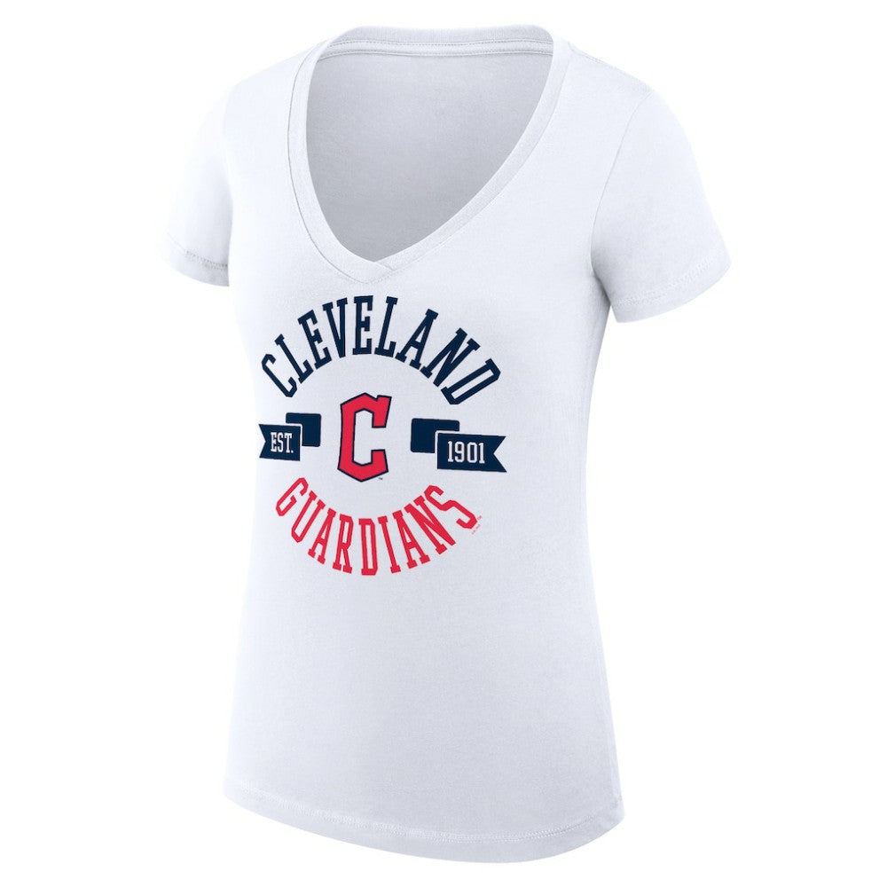 White Cleveland Guardians G-III 4Her by Carl Banks Women's Super-Slim Fit Lightweight City Graphic V-Neck T-Shirt