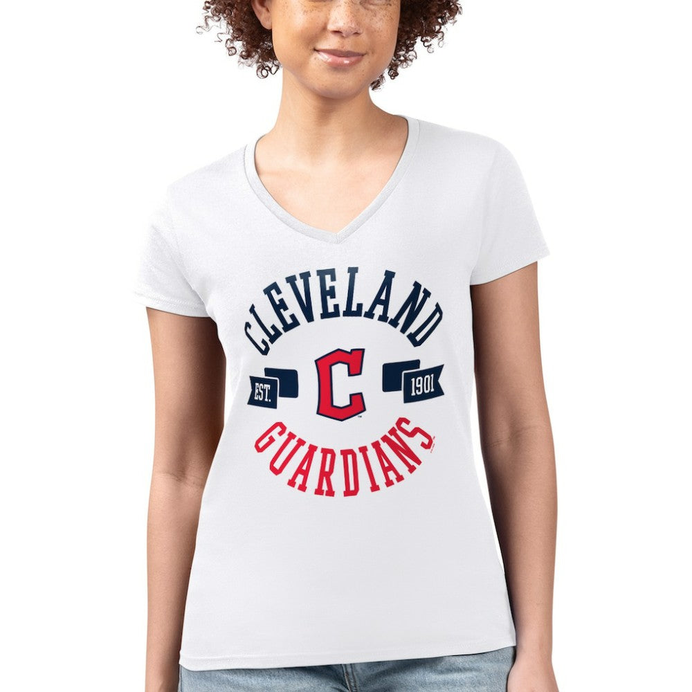 White Cleveland Guardians G-III 4Her by Carl Banks Women's Super-Slim Fit Lightweight City Graphic V-Neck T-Shirt
