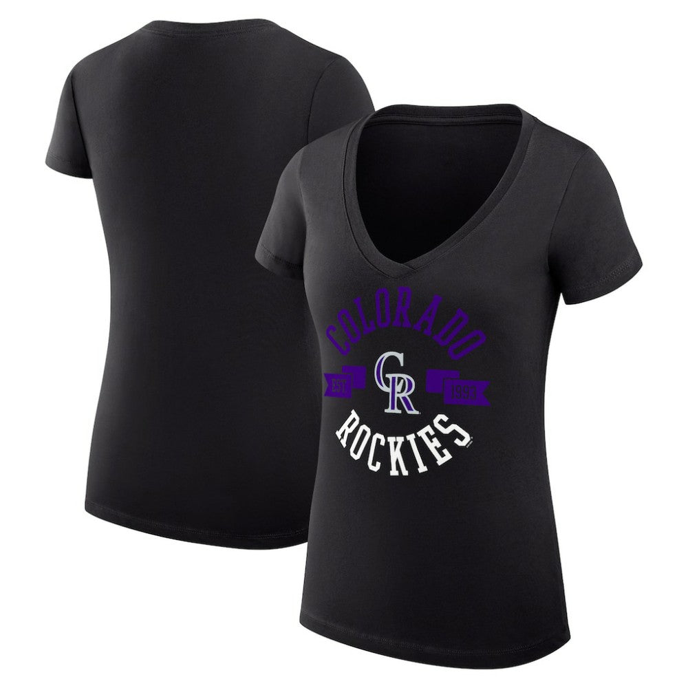 Black Colorado Rockies G-III 4Her by Carl Banks Women's Super-Slim Fit Lightweight City Graphic V-Neck T-Shirt