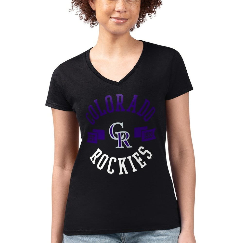 Black Colorado Rockies G-III 4Her by Carl Banks Women's Super-Slim Fit Lightweight City Graphic V-Neck T-Shirt