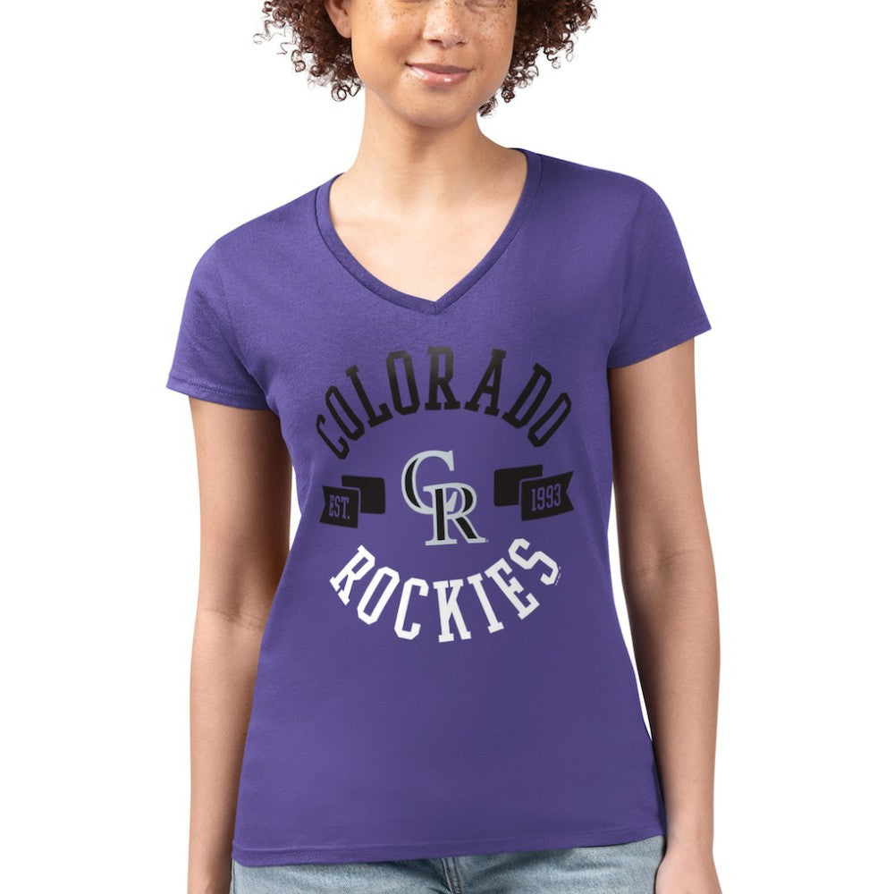 Purple Colorado Rockies G-III 4Her by Carl Banks Women's Super-Slim Fit Lightweight City Graphic V-Neck T-Shirt