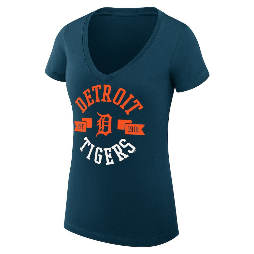 Navy Detroit Tigers G-III 4Her by Carl Banks Women's Super-Slim Fit Lightweight City Graphic V-Neck T-Shirt