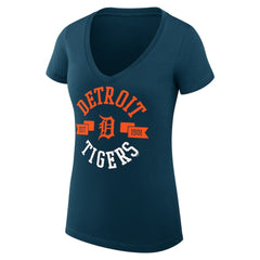 Navy Detroit Tigers G-III 4Her by Carl Banks Women's Super-Slim Fit Lightweight City Graphic V-Neck T-Shirt