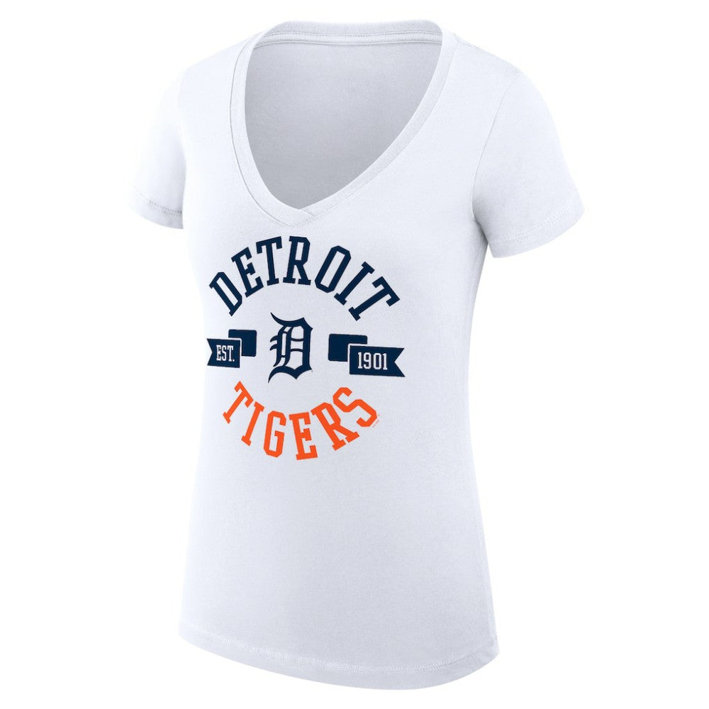 White Detroit Tigers G-III 4Her by Carl Banks Women's Super-Slim Fit Lightweight City Graphic V-Neck T-Shirt