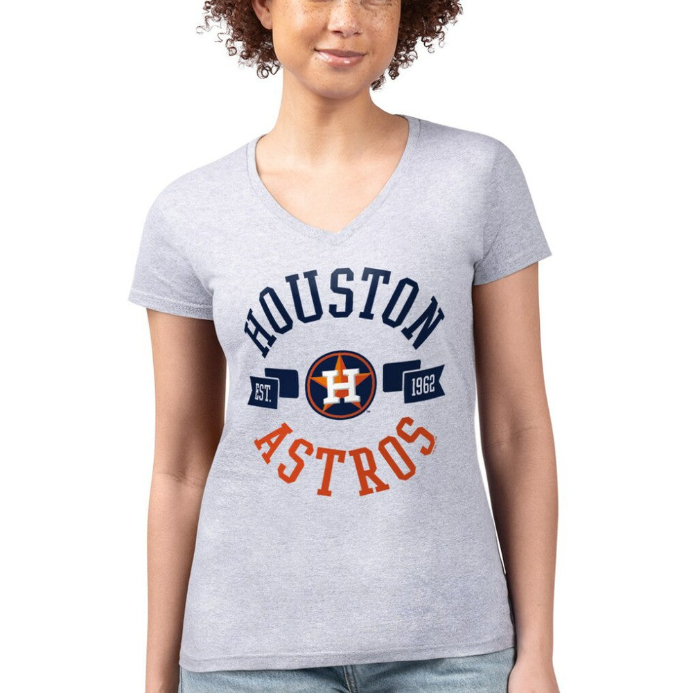 Heather Gray Houston Astros G-III 4Her by Carl Banks Women's Super-Slim Fit Lightweight City Graphic V-Neck T-Shirt