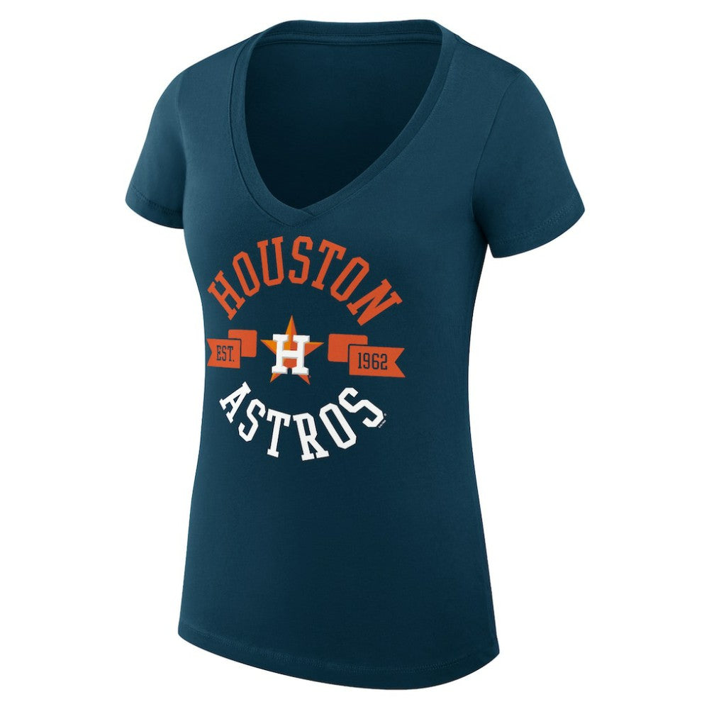 Navy Houston Astros G-III 4Her by Carl Banks Women's Super-Slim Fit Lightweight City Graphic V-Neck T-Shirt