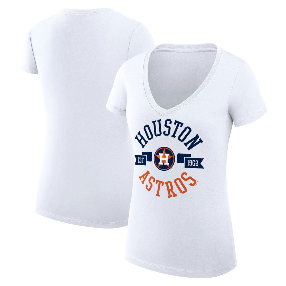 White Houston Astros G-III 4Her by Carl Banks Women's Super-Slim Fit Lightweight City Graphic V-Neck T-Shirt