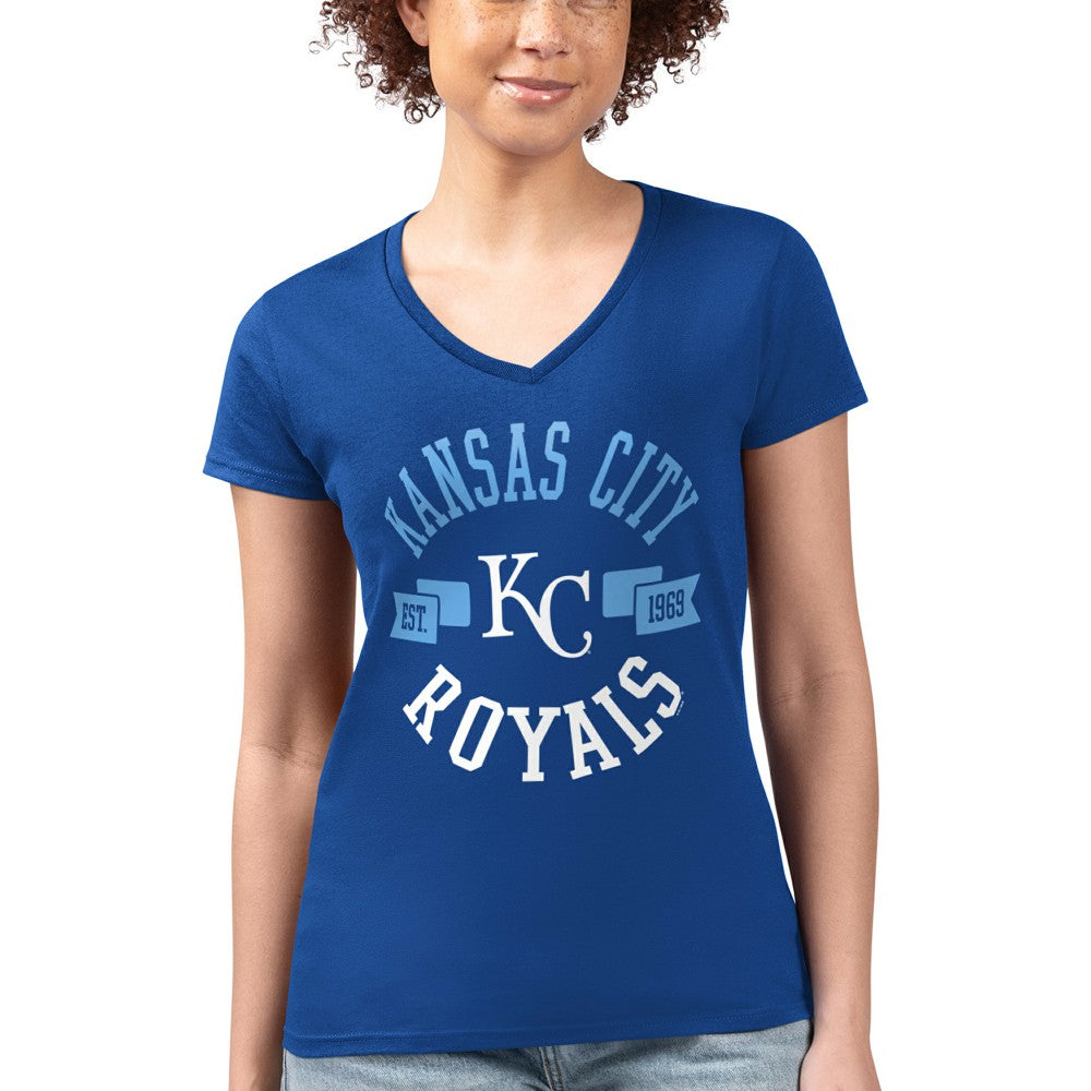 Royal Kansas City Royals G-III 4Her by Carl Banks Women's Super-Slim Fit Lightweight City Graphic V-Neck T-Shirt