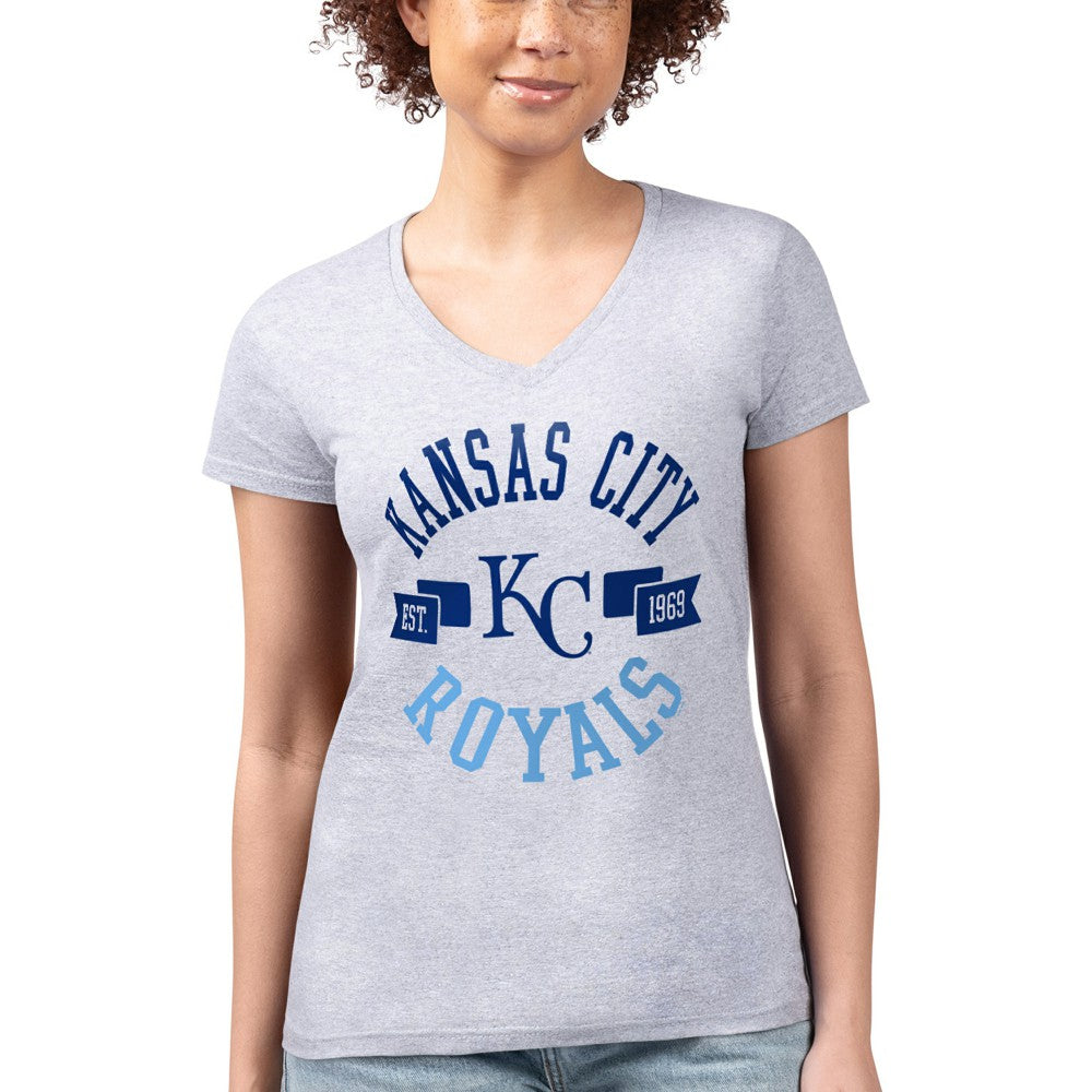 Heather Gray Kansas City Royals G-III 4Her by Carl Banks Women's Super-Slim Fit Lightweight City Graphic V-Neck T-Shirt