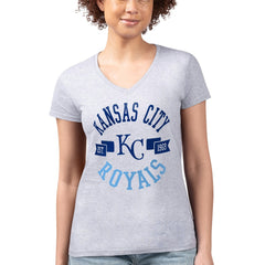 Heather Gray Kansas City Royals G-III 4Her by Carl Banks Women's Super-Slim Fit Lightweight City Graphic V-Neck T-Shirt