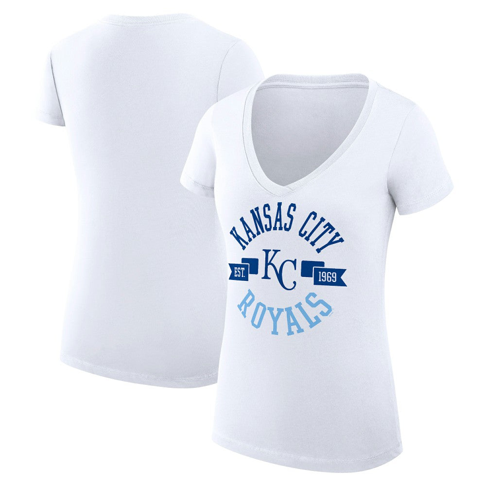 White Kansas City Royals G-III 4Her by Carl Banks Women's Super-Slim Fit Lightweight City Graphic V-Neck T-Shirt
