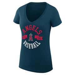 Navy Los Angeles Angels G-III 4Her by Carl Banks Women's Super-Slim Fit Lightweight City Graphic V-Neck T-Shirt