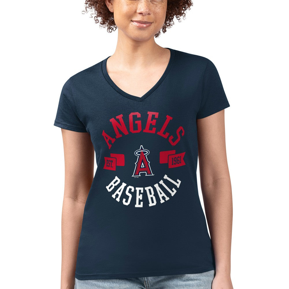 Navy Los Angeles Angels G-III 4Her by Carl Banks Women's Super-Slim Fit Lightweight City Graphic V-Neck T-Shirt