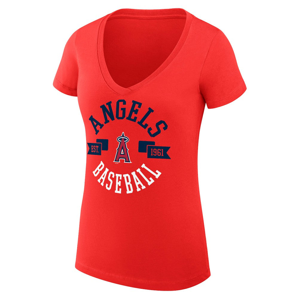 Red Los Angeles Angels G-III 4Her by Carl Banks Women's Super-Slim Fit Lightweight City Graphic V-Neck T-Shirt