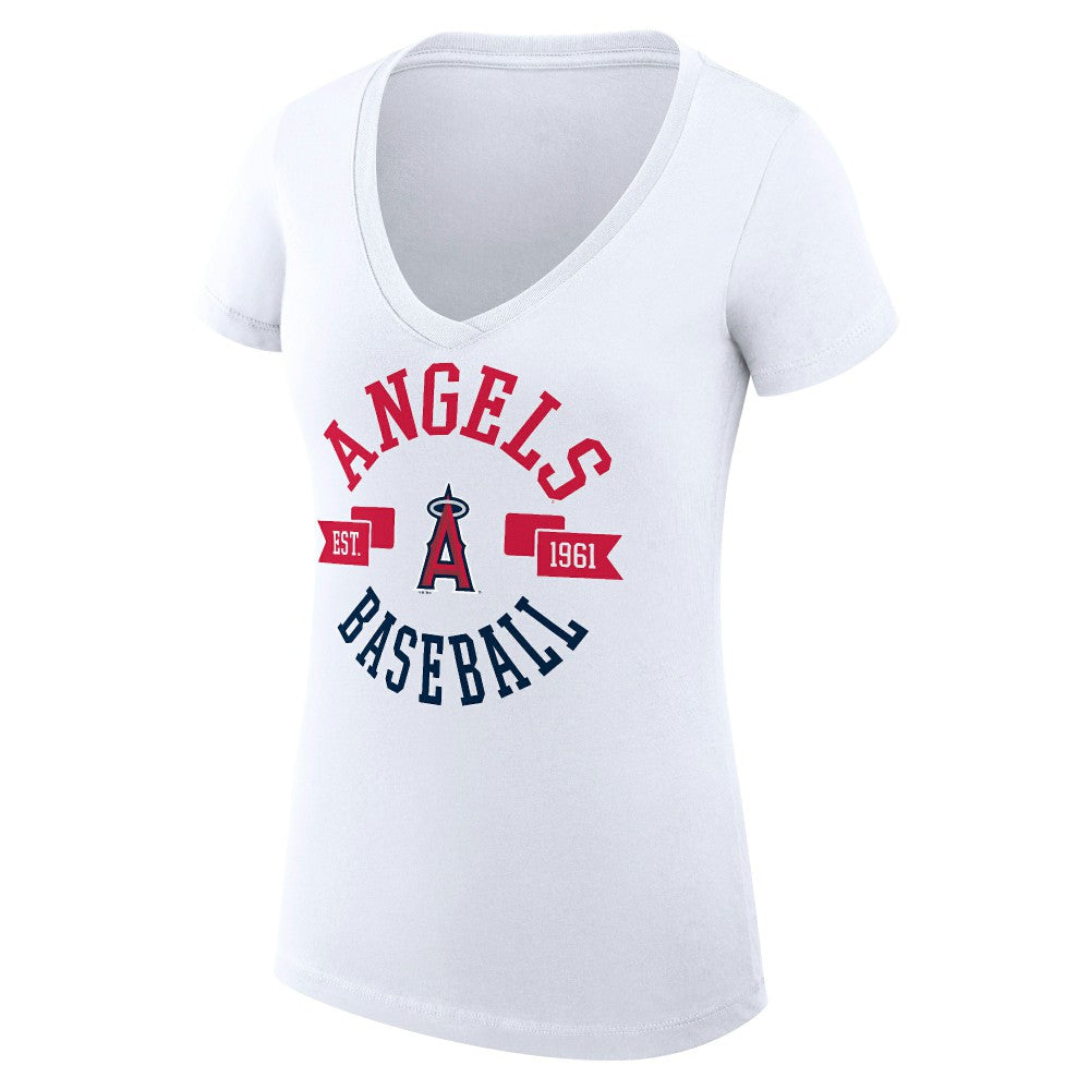 White Los Angeles Angels G-III 4Her by Carl Banks Women's Super-Slim Fit Lightweight City Graphic V-Neck T-Shirt
