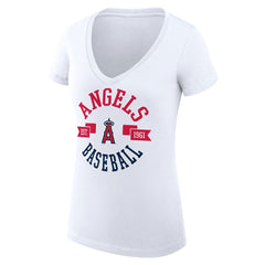 White Los Angeles Angels G-III 4Her by Carl Banks Women's Super-Slim Fit Lightweight City Graphic V-Neck T-Shirt