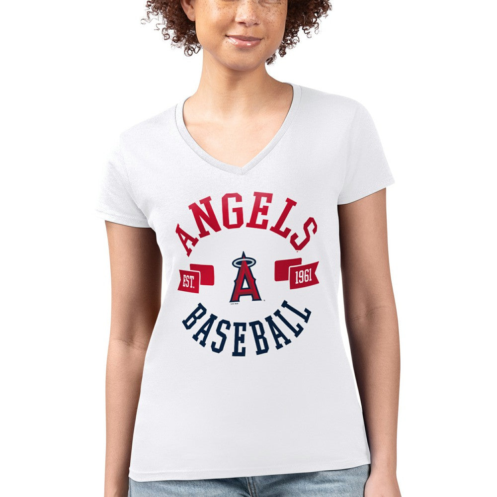 White Los Angeles Angels G-III 4Her by Carl Banks Women's Super-Slim Fit Lightweight City Graphic V-Neck T-Shirt