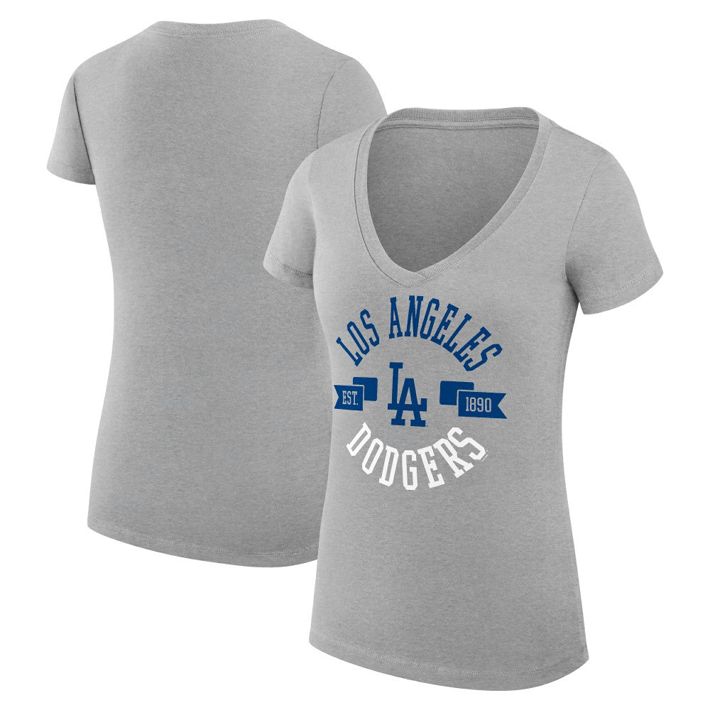 Heather Gray Los Angeles Dodgers G-III 4Her by Carl Banks Women's Super-Slim Fit Lightweight City Graphic V-Neck T-Shirt