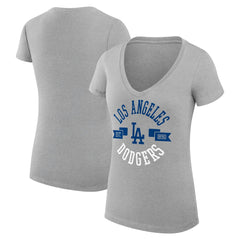 Heather Gray Los Angeles Dodgers G-III 4Her by Carl Banks Women's Super-Slim Fit Lightweight City Graphic V-Neck T-Shirt