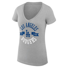 Heather Gray Los Angeles Dodgers G-III 4Her by Carl Banks Women's Super-Slim Fit Lightweight City Graphic V-Neck T-Shirt