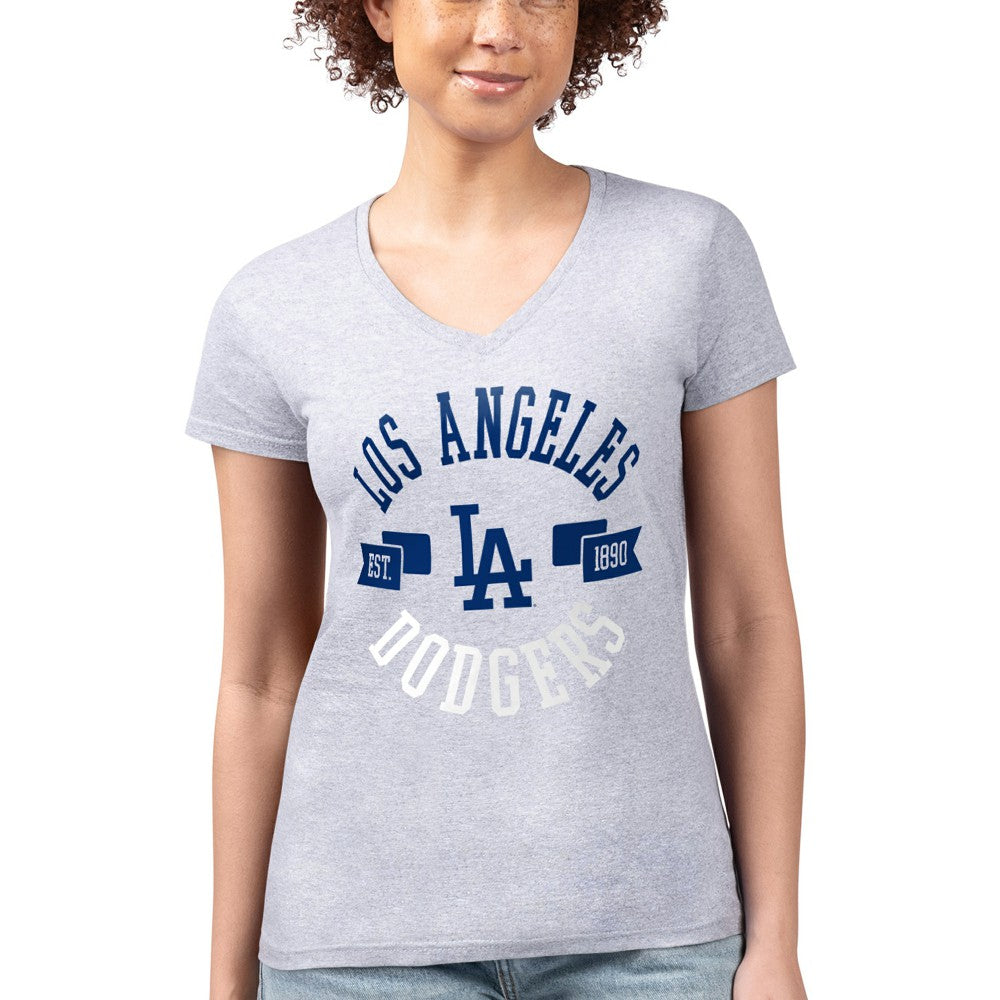 Heather Gray Los Angeles Dodgers G-III 4Her by Carl Banks Women's Super-Slim Fit Lightweight City Graphic V-Neck T-Shirt