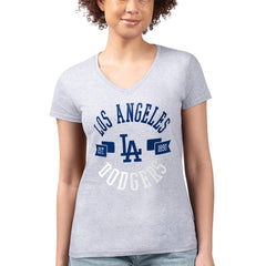 Heather Gray Los Angeles Dodgers G-III 4Her by Carl Banks Women's Super-Slim Fit Lightweight City Graphic V-Neck T-Shirt