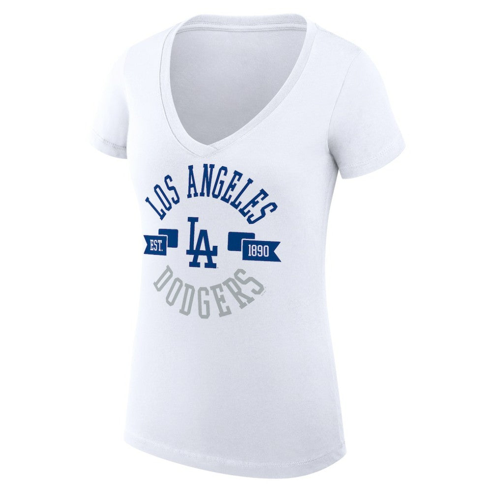 White Los Angeles Dodgers G-III 4Her by Carl Banks Women's Super-Slim Fit Lightweight City Graphic V-Neck T-Shirt