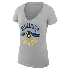 Heather Gray Milwaukee Brewers G-III 4Her by Carl Banks Women's Super-Slim Fit Lightweight City Graphic V-Neck T-Shirt