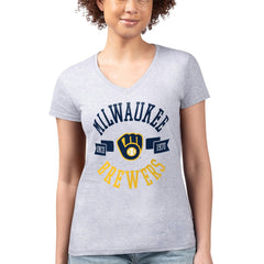Heather Gray Milwaukee Brewers G-III 4Her by Carl Banks Women's Super-Slim Fit Lightweight City Graphic V-Neck T-Shirt