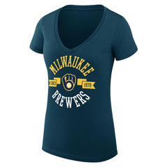 Navy Milwaukee Brewers G-III 4Her by Carl Banks Women's Super-Slim Fit Lightweight City Graphic V-Neck T-Shirt