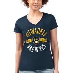 Navy Milwaukee Brewers G-III 4Her by Carl Banks Women's Super-Slim Fit Lightweight City Graphic V-Neck T-Shirt