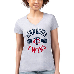 Heather Gray Minnesota Twins G-III 4Her by Carl Banks Women's Super-Slim Fit Lightweight City Graphic V-Neck T-Shirt