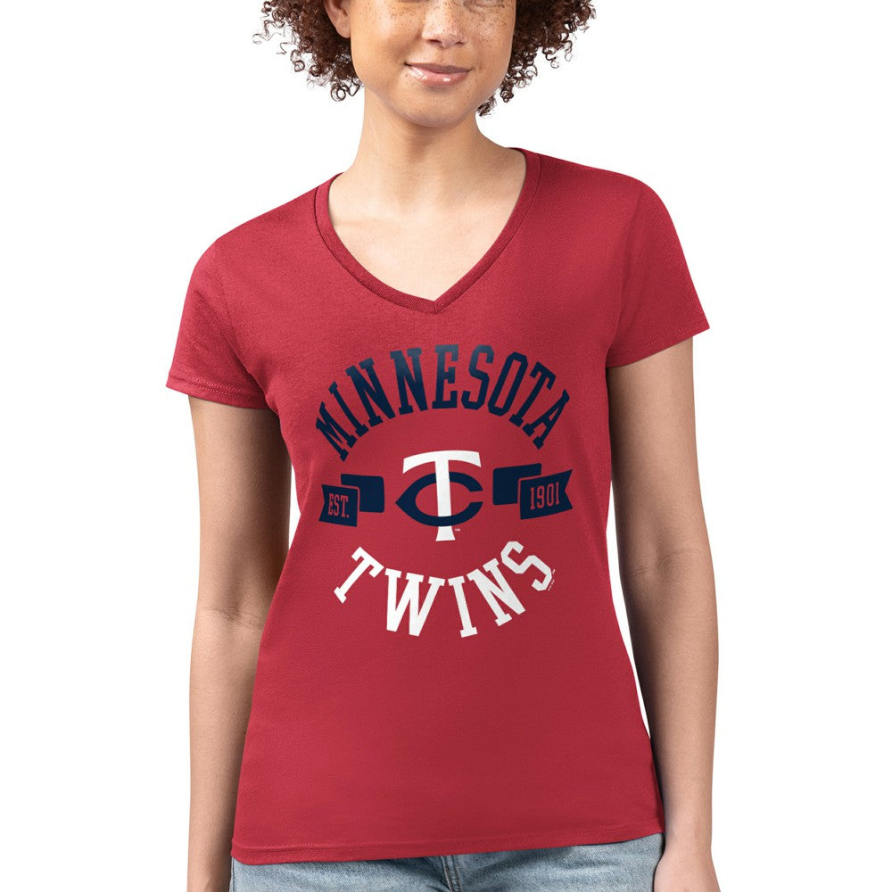 Red Minnesota Twins G-III 4Her by Carl Banks Women's Super-Slim Fit Lightweight City Graphic V-Neck T-Shirt