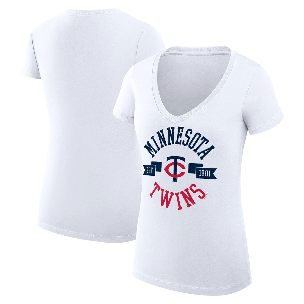 White Minnesota Twins G-III 4Her by Carl Banks Women's Super-Slim Fit Lightweight City Graphic V-Neck T-Shirt