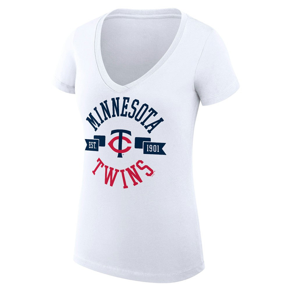 White Minnesota Twins G-III 4Her by Carl Banks Women's Super-Slim Fit Lightweight City Graphic V-Neck T-Shirt