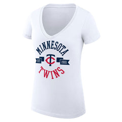 White Minnesota Twins G-III 4Her by Carl Banks Women's Super-Slim Fit Lightweight City Graphic V-Neck T-Shirt