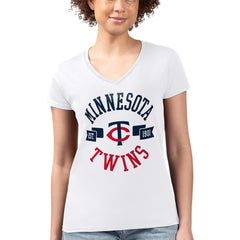 White Minnesota Twins G-III 4Her by Carl Banks Women's Super-Slim Fit Lightweight City Graphic V-Neck T-Shirt